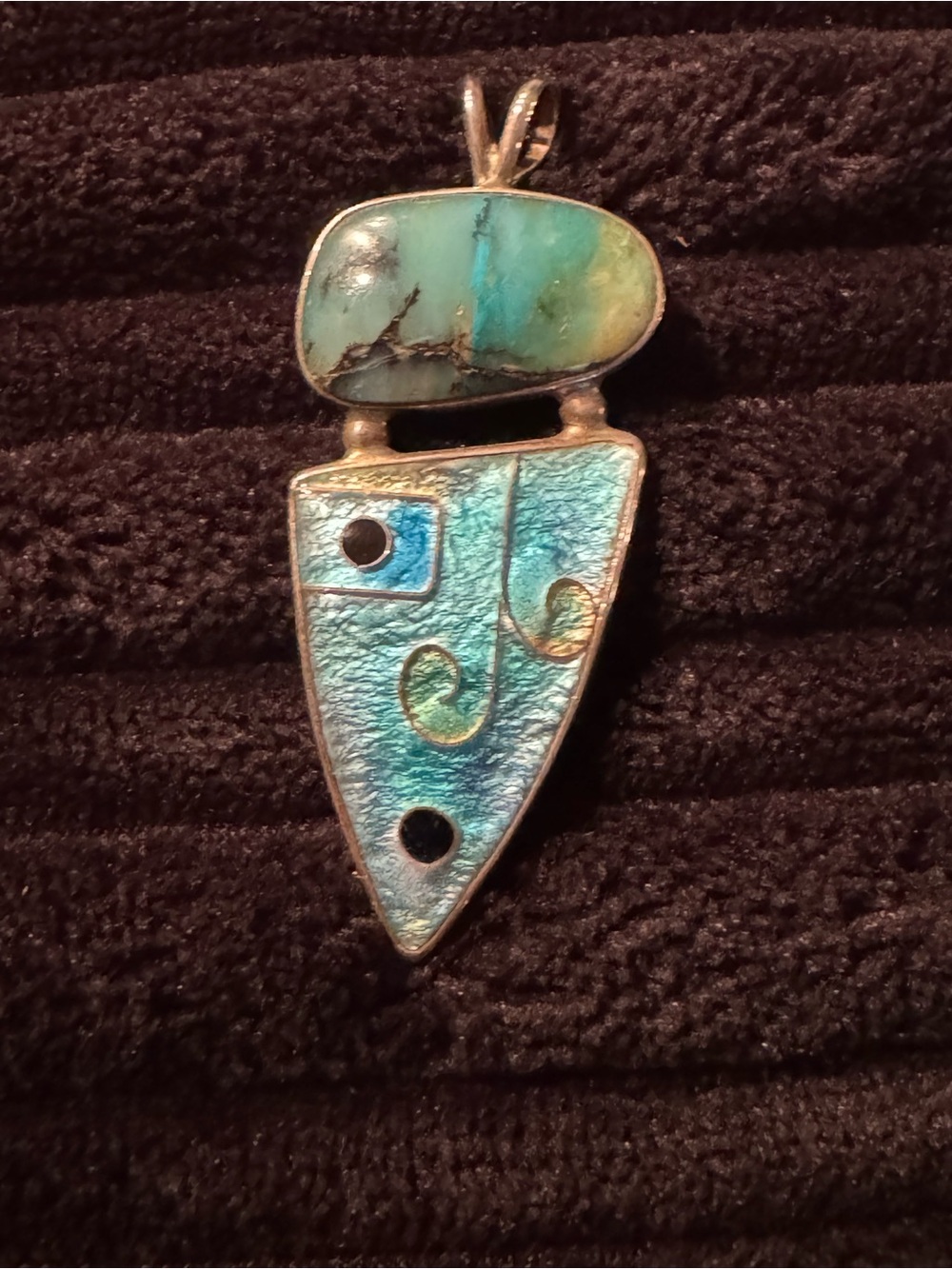 Blue-Green Turquoise Inlay Pendant Necklace - Women Jewelry